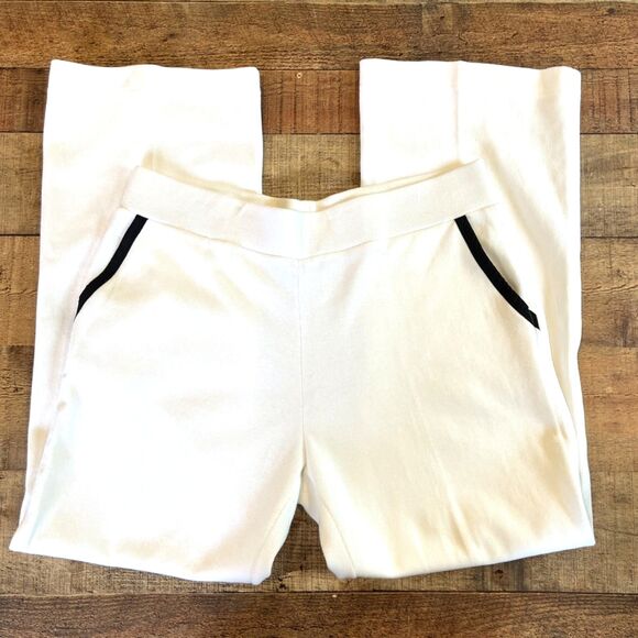 Lauren Ralph Lauren White Knit Pants Pull On Black Trim Straight Leg - Picture 4 of 6